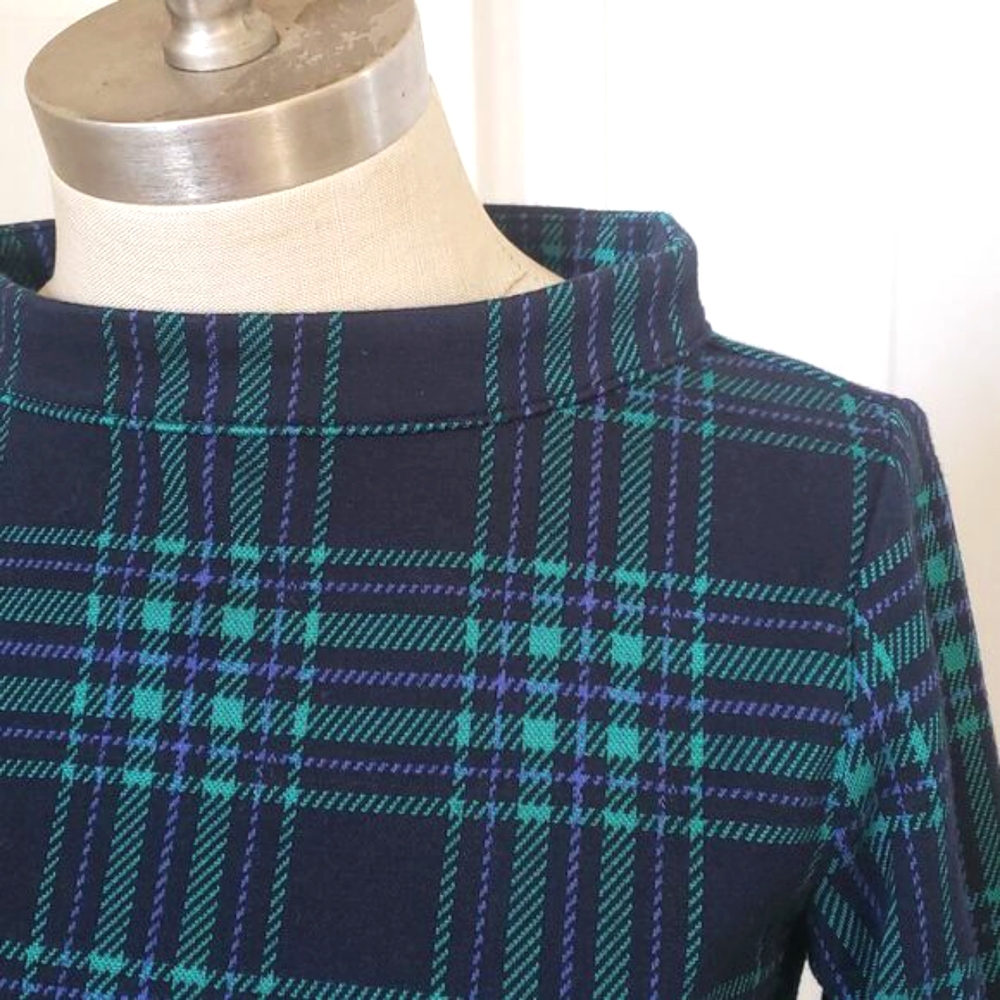TALBOTS Funnel Neck Knit Top Blue Green Black Blackwatch Plaid - Picture 8 of 16
